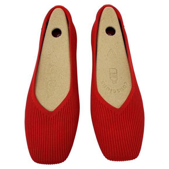 Vivaia Margot 2.0 Ruby Red Ribbed Knit Square-Toe V-Cut Ballet Flats 10W - Picture 2 of 9
